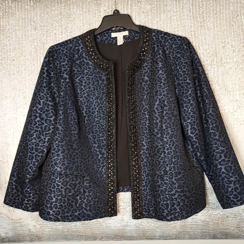 CHICO'S Embellished Animal Jacquard Jacket